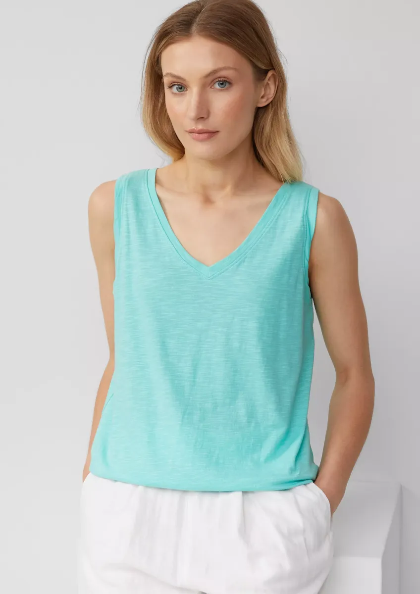 Top mit Flammgarnstruktur und V-Ausschnitt