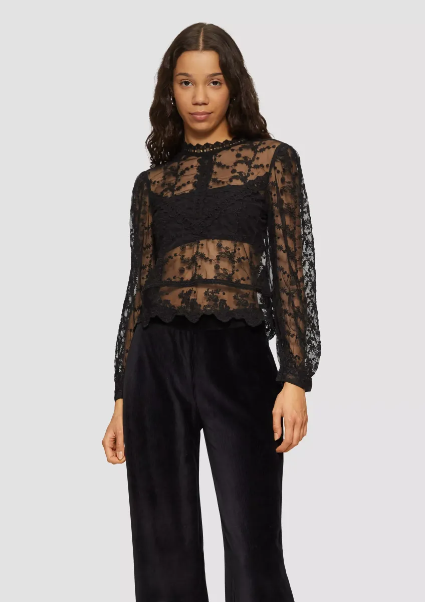 Transparente Spitzen-Bluse mit Stehkragen