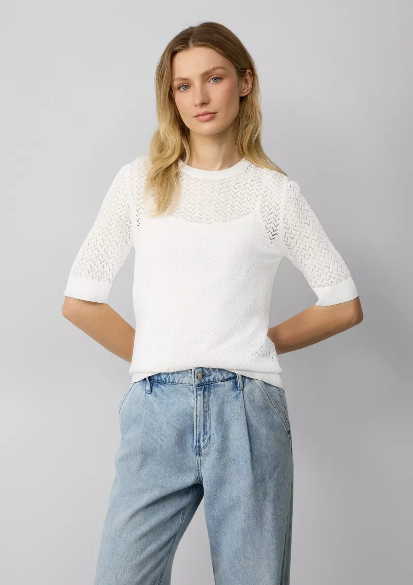 Transparenter Feinstrickpullover mit Lochmuster aus Viskosemix