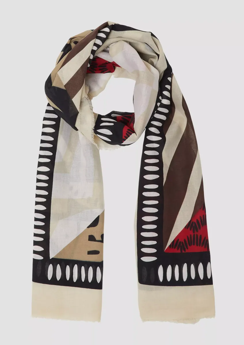 Tuch mit All-over-Print und Fransen