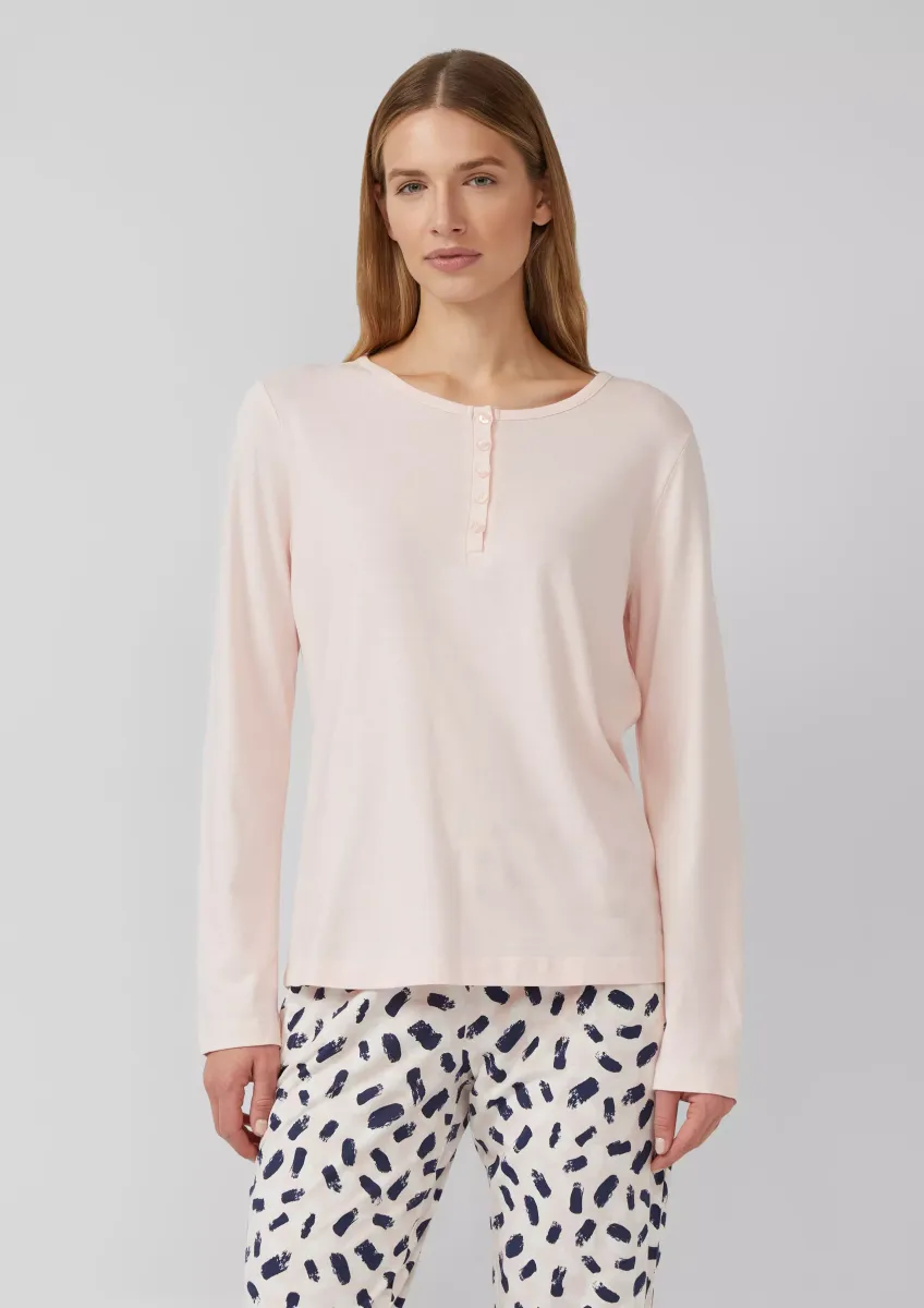 Unifarbenes Pyjama-Oberteil mit kurzer Zierknopfleiste
