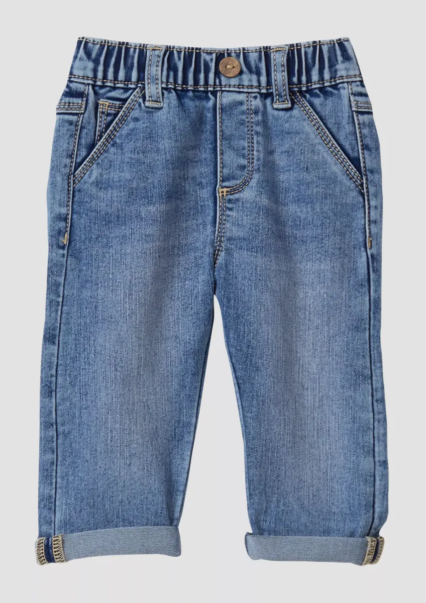 Unisex Jeans mit Aufschlag und dekorativem Knopf