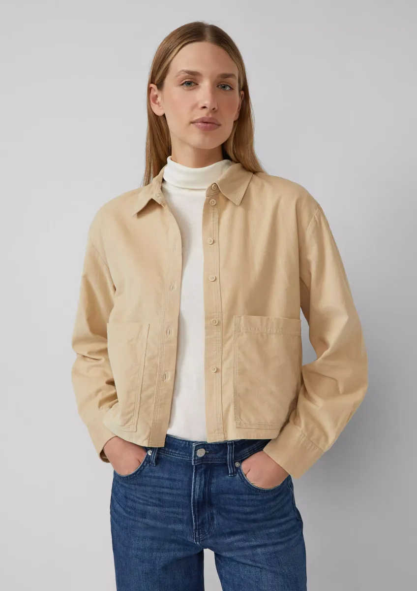 Verkürzte Feincord-Bluse mit aufgesetzten Taschen