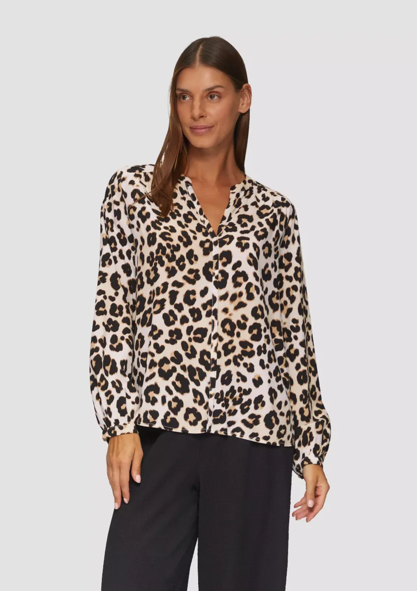 Viskose-Bluse mit Raffdetails und All-over-Print