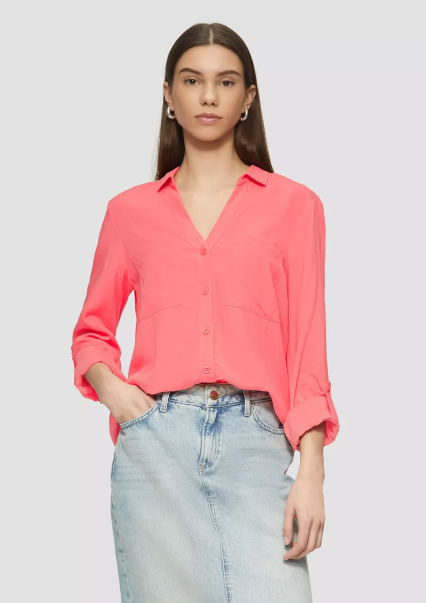 Viskosebluse mit Turn-up und aufgesetzten Taschen