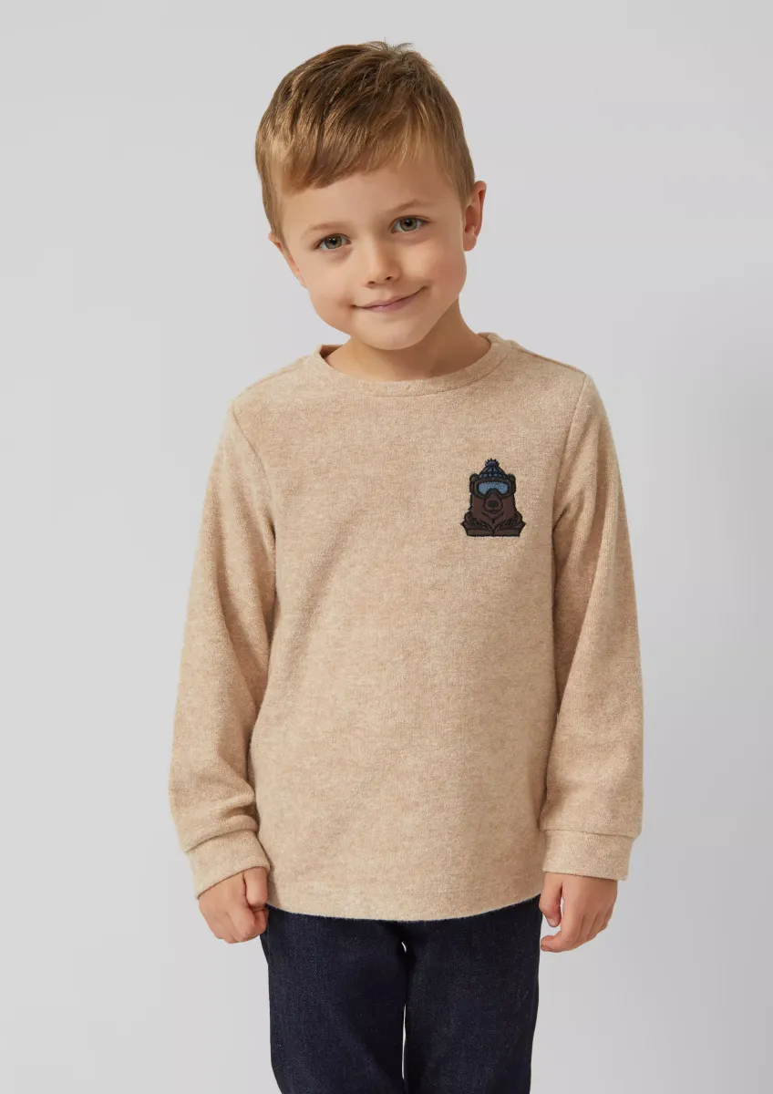 Warmes Langarmshirt mit Struktur und Stickerei