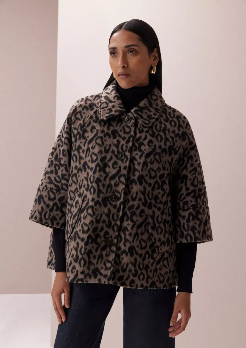 Wattierte Cape-Jacke mit Leo-Print