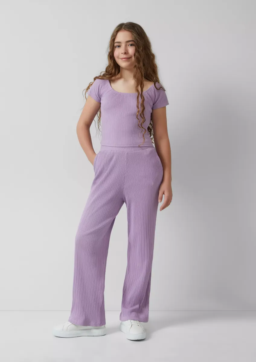 Wide Leg-Hose aus Rippware mit Elastikbund