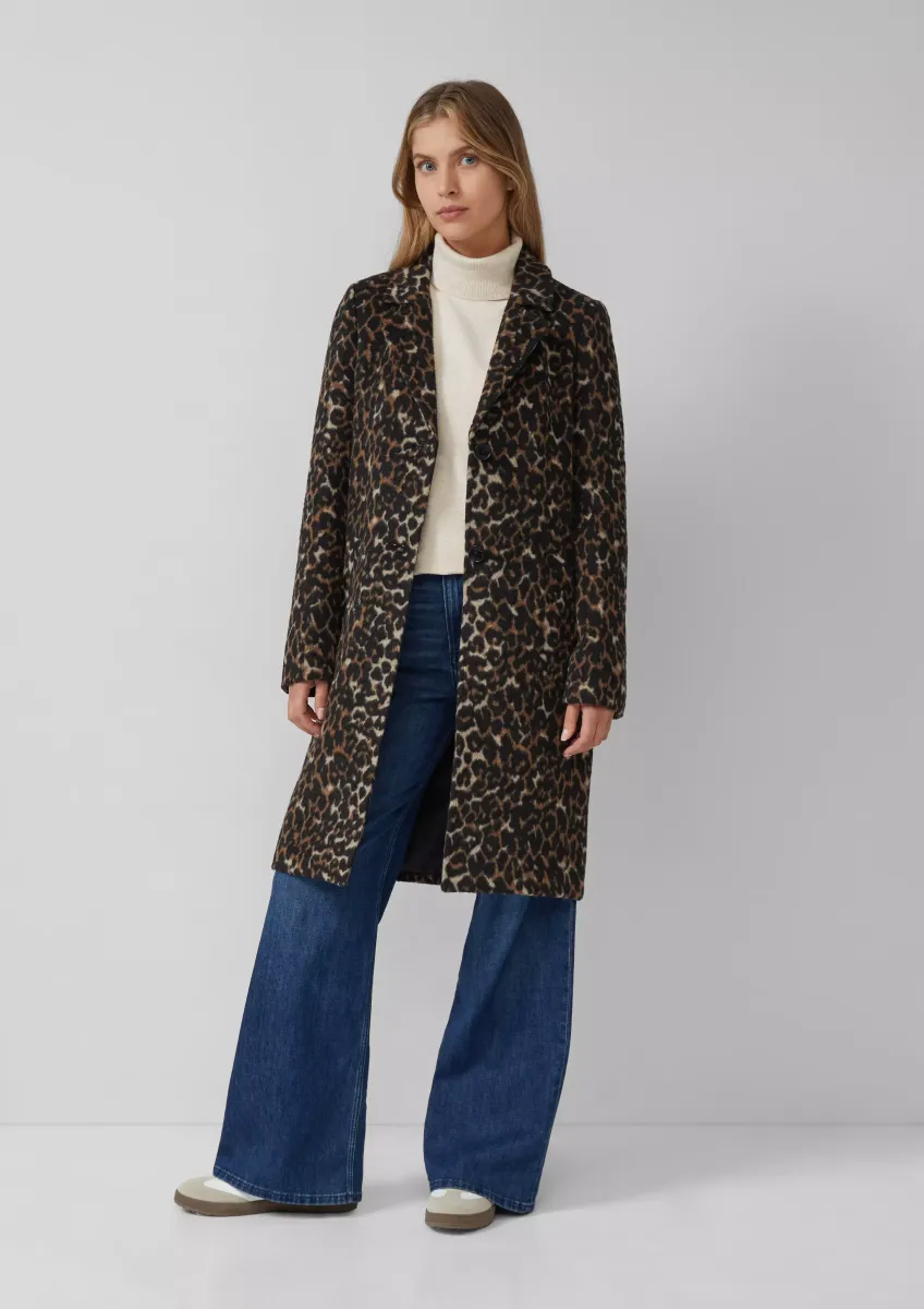 Wollmixmantel mit Leo-Muster und Eingrifftaschen