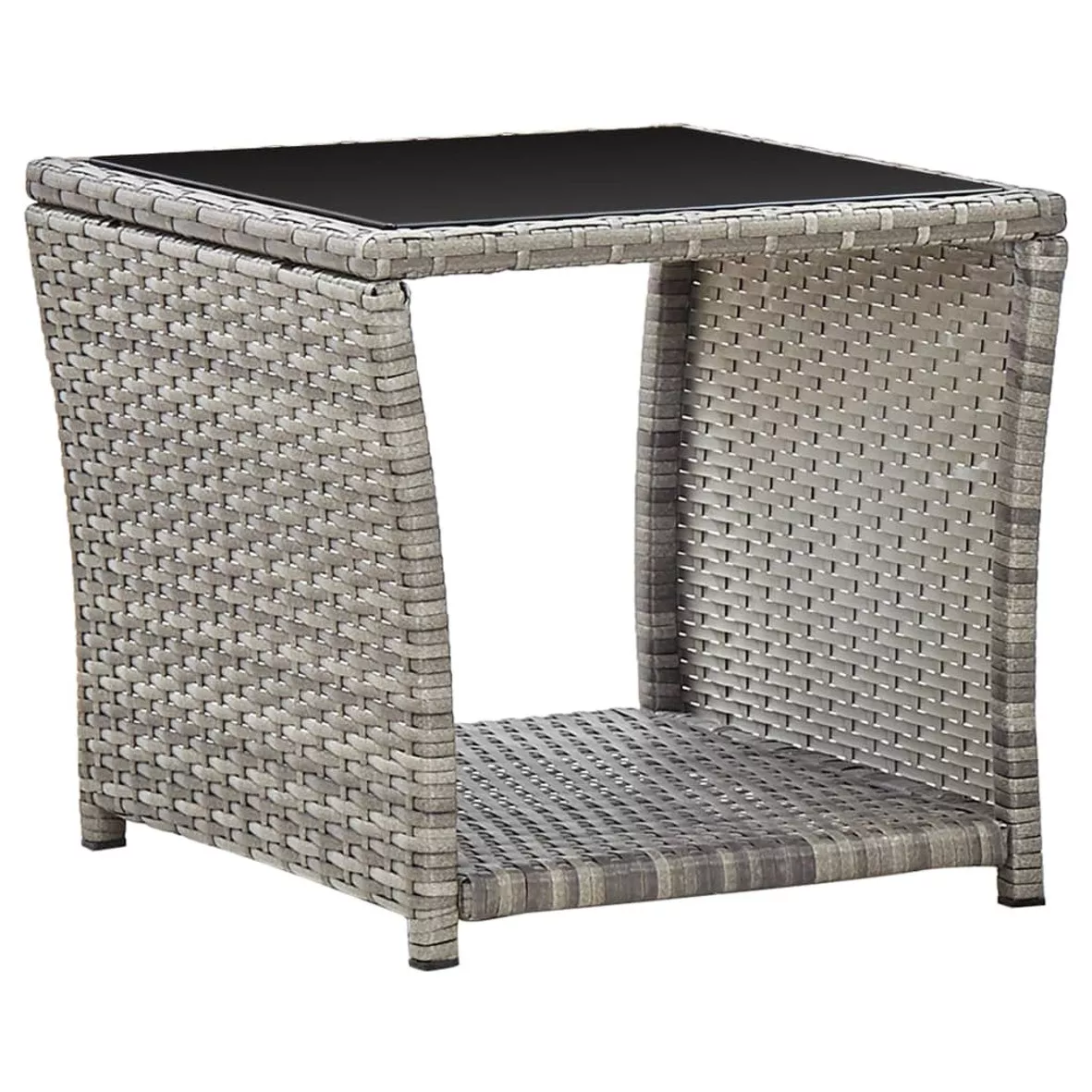 BEISTELLTISCH GRAU 45 X 45 X 40 CM POLY RATTAN UND GLAS