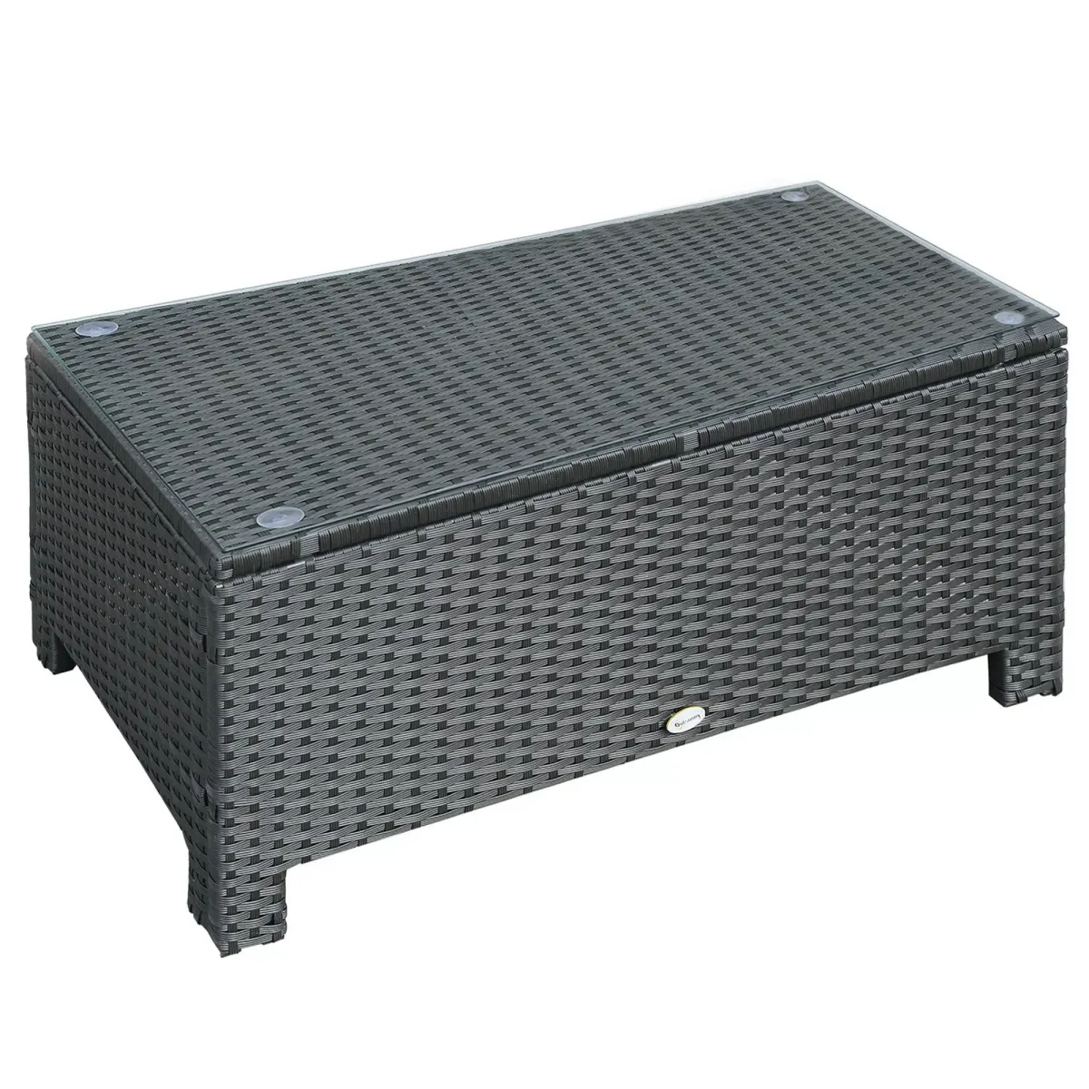 COUCHTISCH, Schwarz, Metall, PE-Rattan, Gehärtetes Glas