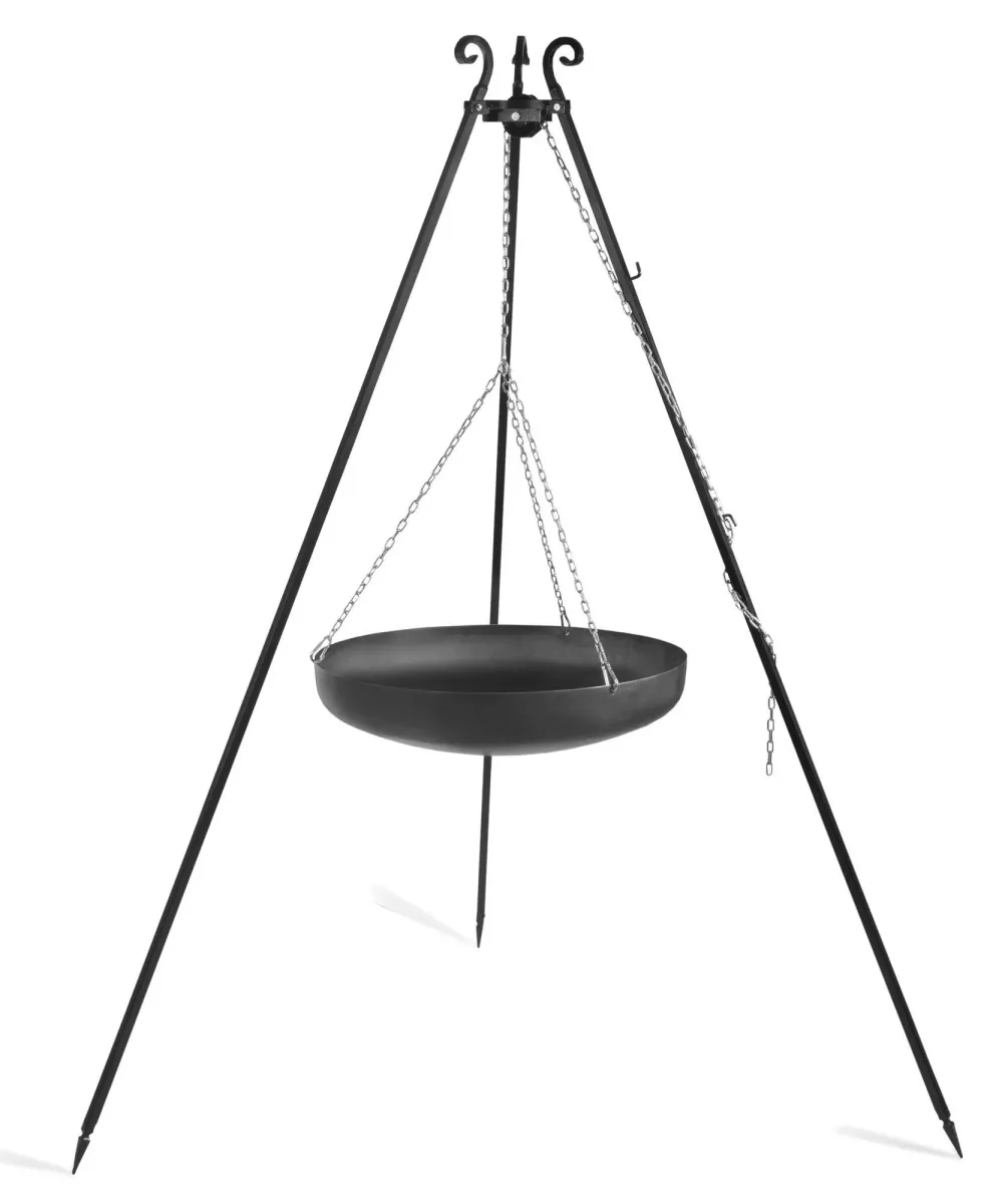 DREIBEIN mit Wok, 180 cm Höhe, Rohstahl, Wok 60 cm Durchmesser