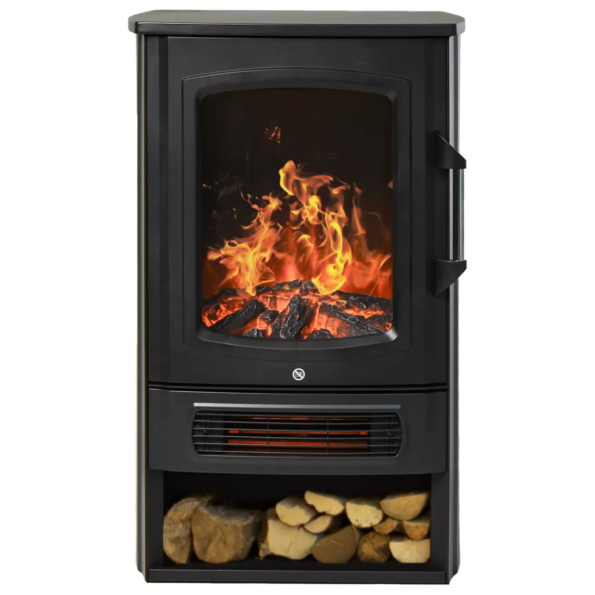 ELEKTROKAMIN mit Flammeneffekt, Thermostat Kaminofen, 1000 W/2000 W, Schwarz