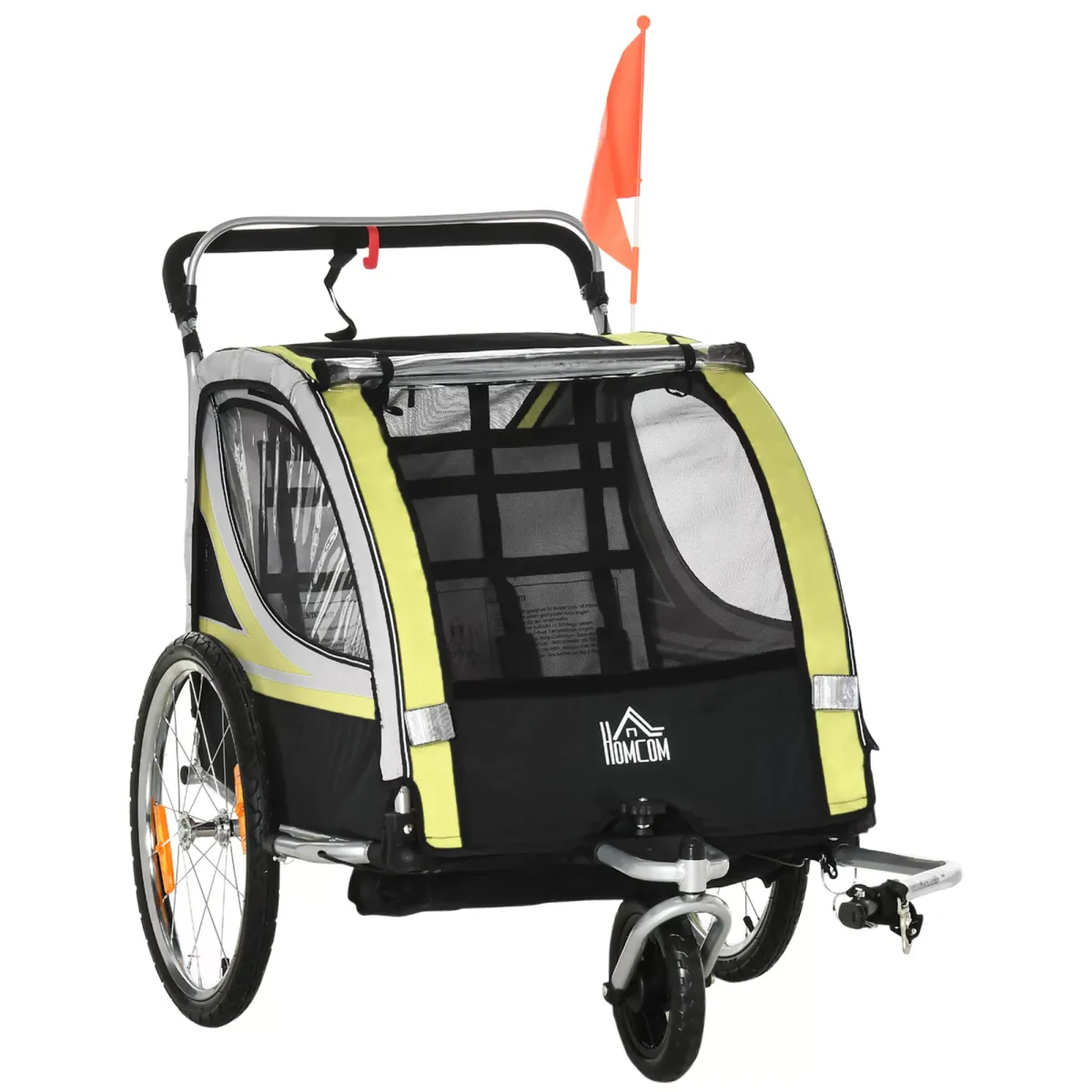 FAHRRADANHÄNGER für 2 Kinder, Schiebefunktion, Regenschutz, Gelb