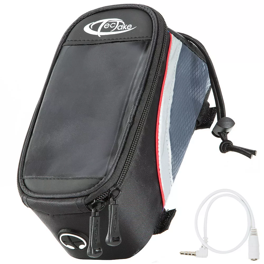 FAHRRADTASCHE mit Rahmen-Befestigung, 20 x 9,5 x 10 cm schwarz/grau/rot