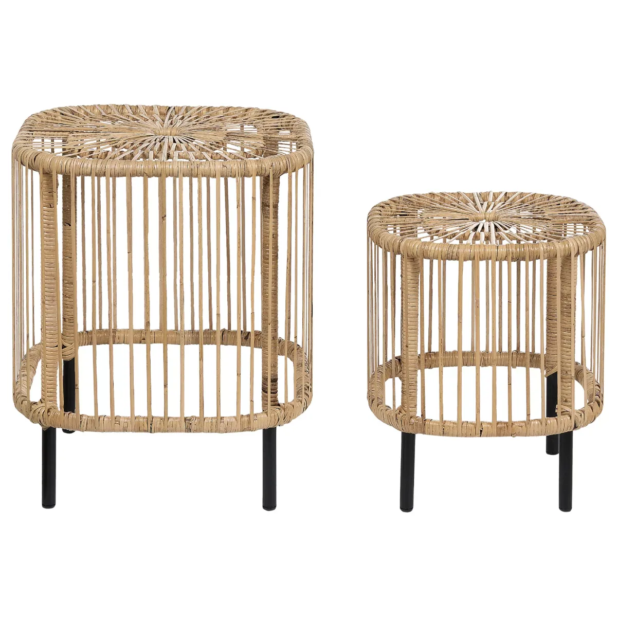GARTEN-BEISTELLTISCH 2er Set Rattan natürlich quadratisch Cesenatico