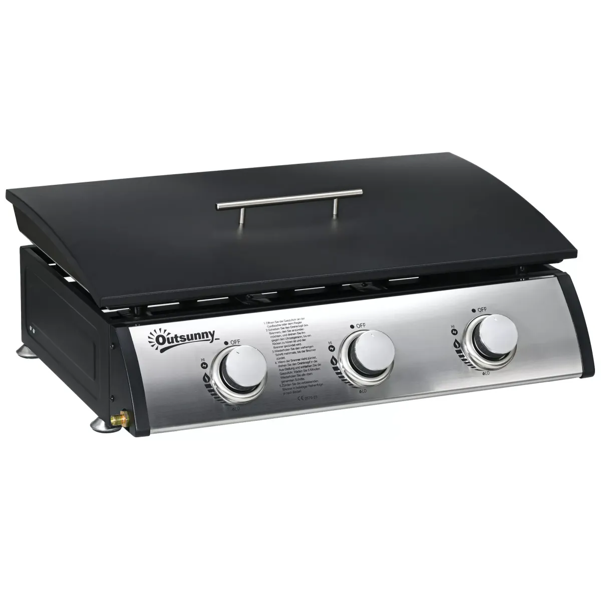 GASGRILL BBQ mit 3 Brennern, Edelstahl, Metall, Schwarz, 63 x 47 x 25 cm