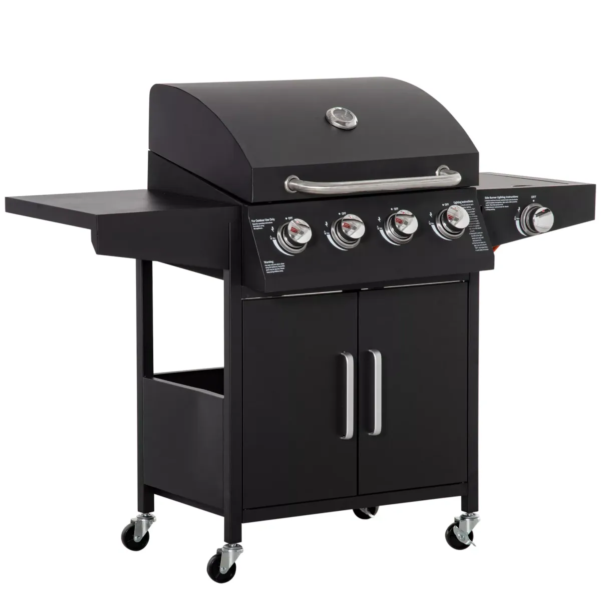 GASGRILL BBQ mit 3 Brennern je 3 kw mobiler Grillwagen mit 4 Rädern Metall Schwarz 132,4cm x 55cm x 109cm