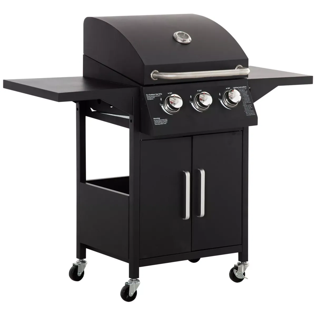 GASGRILL BBQ mit 3 Brennern Stahl Schwarz 121 x 55 x 109 cm