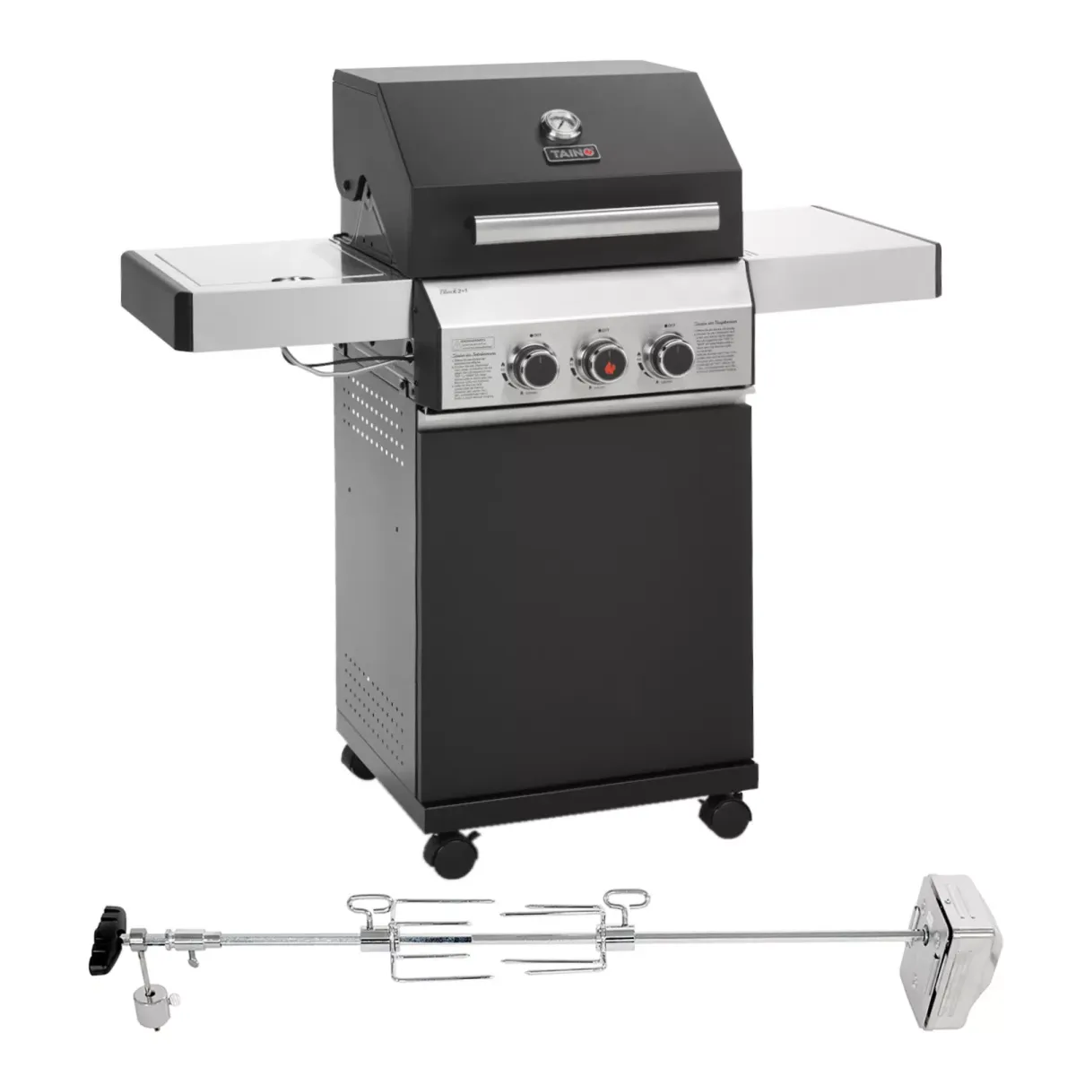GASGRILL BLACK 2+1 Set mit Drehspieß
