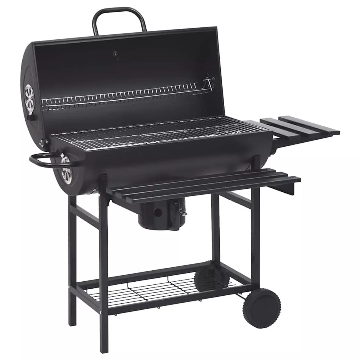 GRILLWAGEN MIT RÄDERN UND ABLAGEN SCHWARZ STAHL 115X85X95 CM