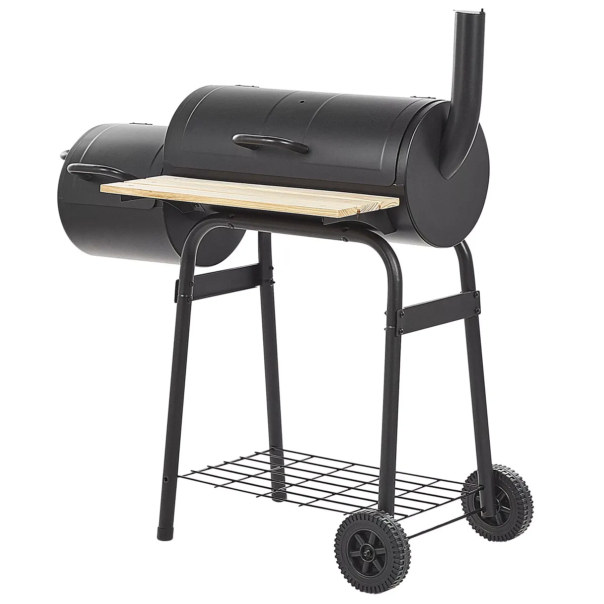 HOLZKOHLEGRILL mit Räucherkammer schwarz rollbar Satah