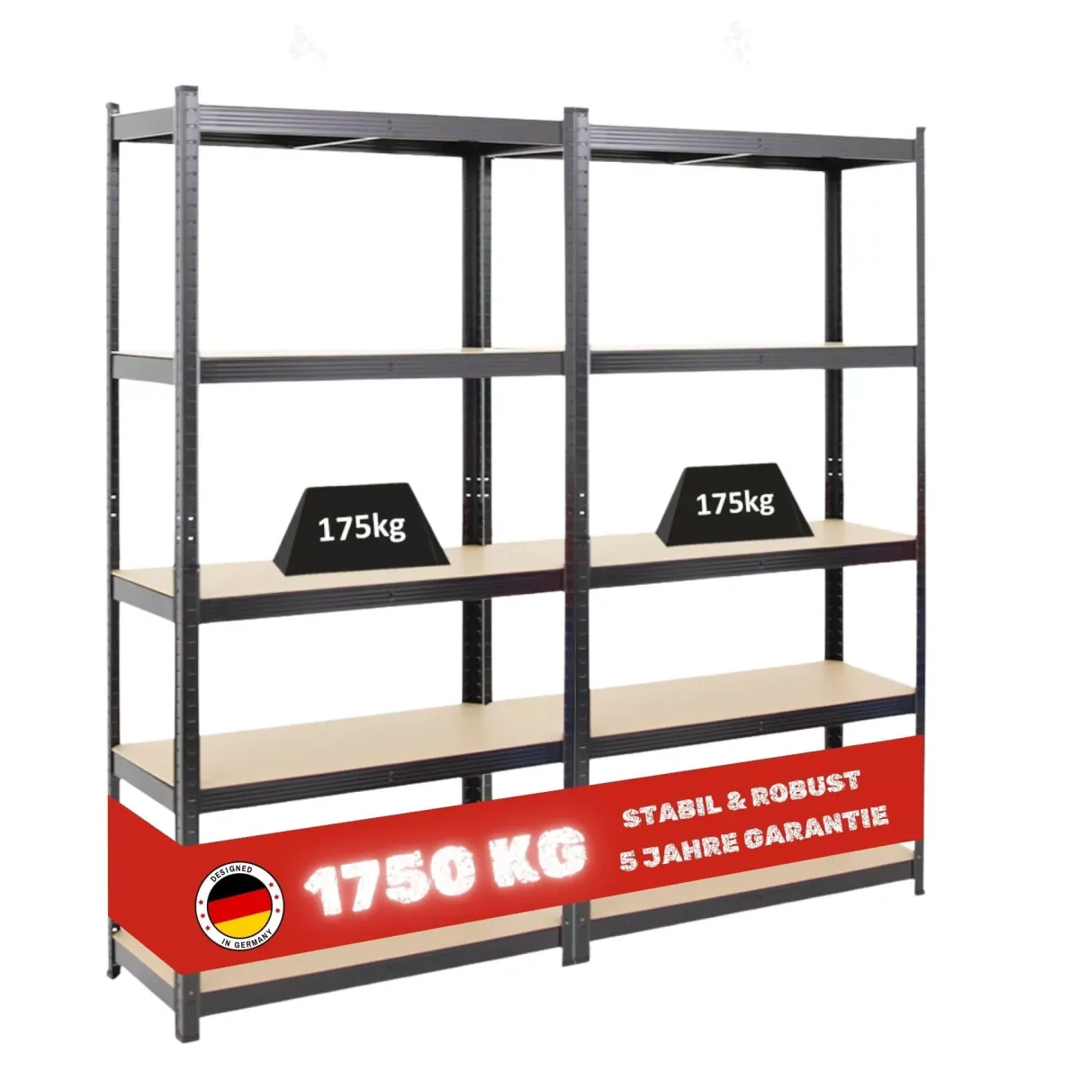 KELLERREGAL Gorilla 2er-Set mit 2x 180x90x40 cm Fachlast 175 kg Schwarz