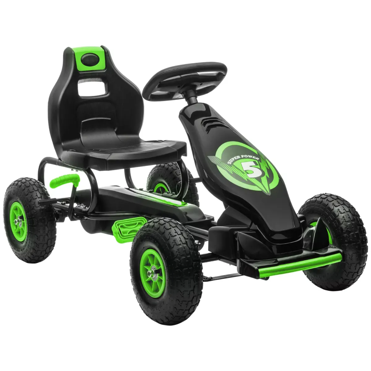 KINDER GO KART TRETAUTO, Blau+Schwarz/Grün+Schwarz/Rot+Schwarz, Metall