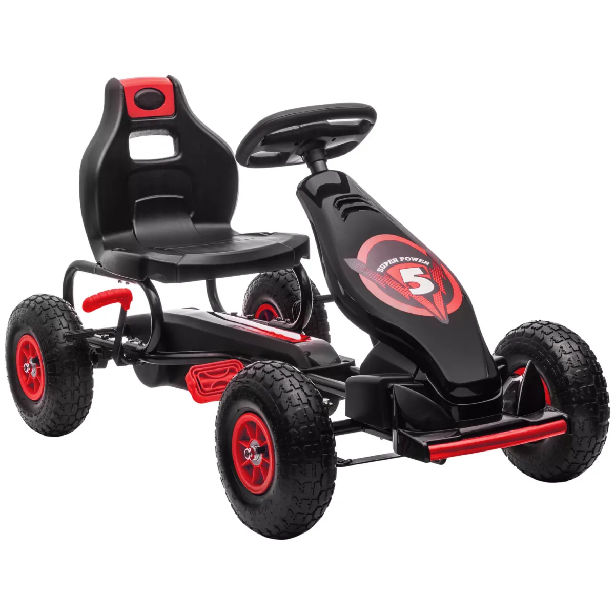 KINDER GO KART TRETAUTO, Blau+Schwarz/Grün+Schwarz/Rot+Schwarz, Metall