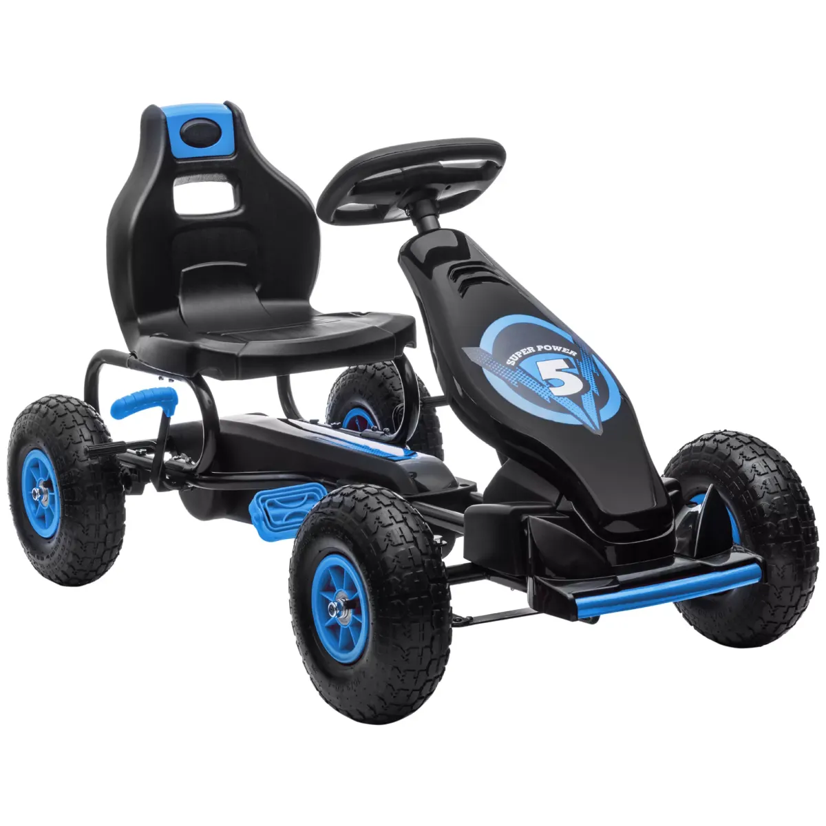 KINDER GO KART TRETAUTO, Blau+Schwarz/Grün+Schwarz/Rot+Schwarz, Metall
