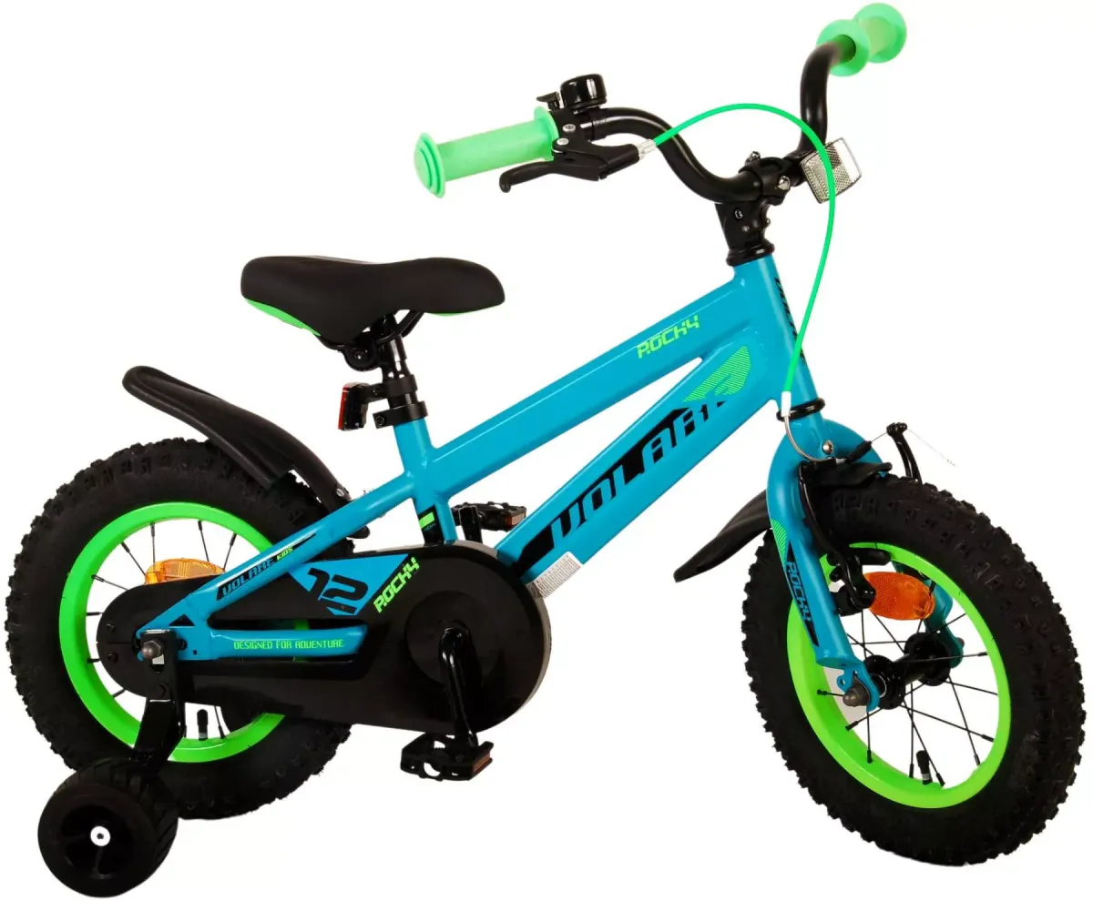 KINDERFAHRRAD Rocky - Jungen - 12 Zoll - Rücktritt + Handbremse - Blau/Grün
