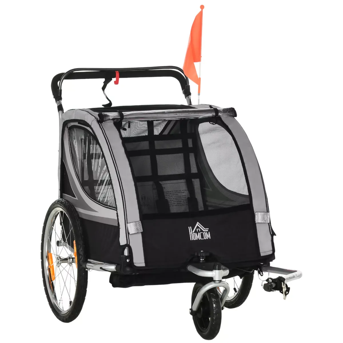 KINDERFAHRRADANHÄNGER, Stahl, Polyester, Grau+Schwarz