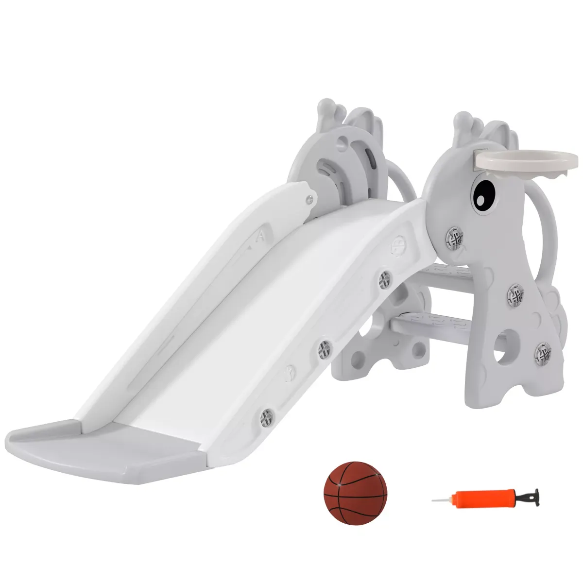 KINDERRUTSCHE, 3 in 1, Kleinkinderrutsche mit Basketballkorb, Basketball, Grau