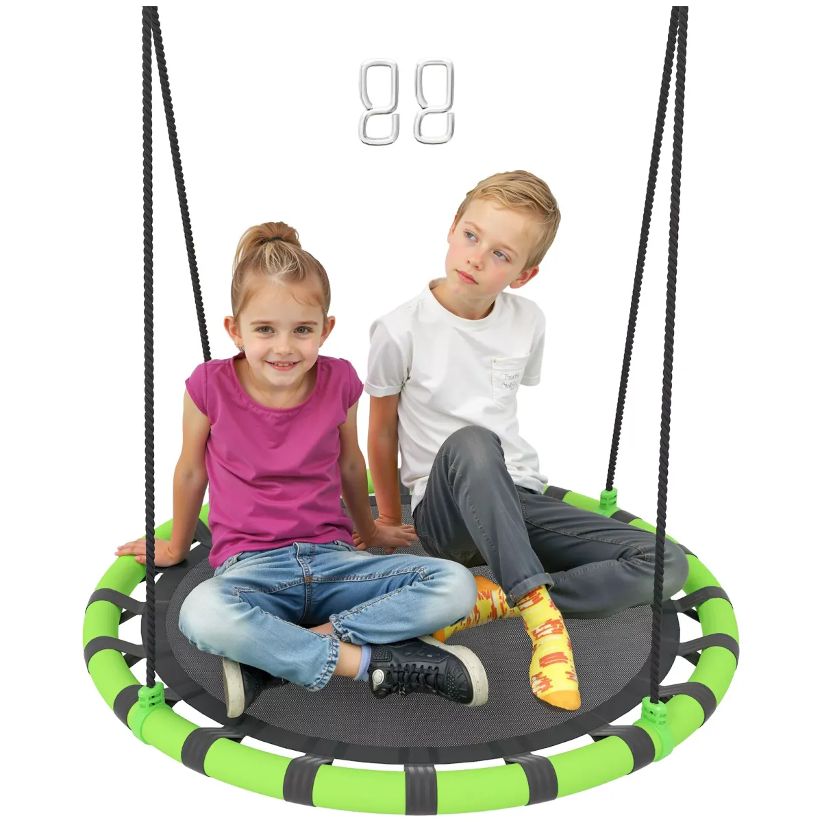 KINDERSCHAUKEL, Grün+Schwarz, Metall, Netzstoff
