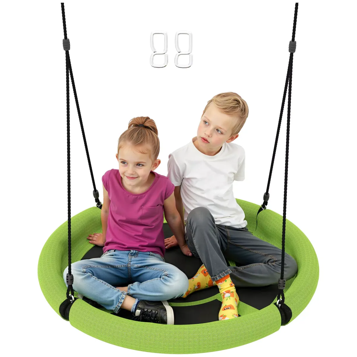 KINDERSCHAUKEL, Grün+Schwarz, Metall, Netzstoff