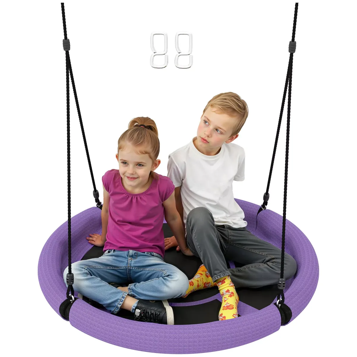 KINDERSCHAUKEL, Lila+Schwarz, Metall, Netzstoff