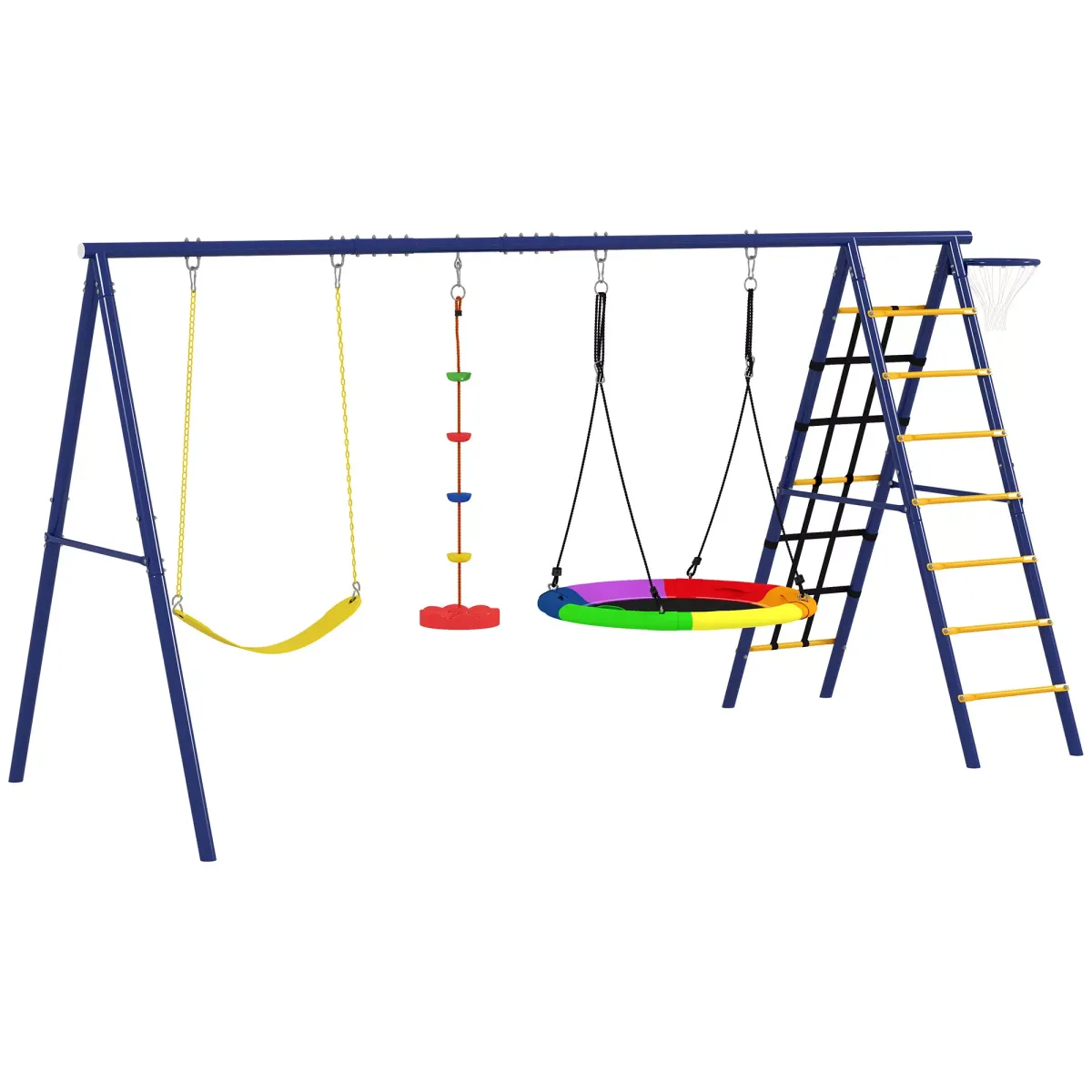 KINDERSCHAUKEL-SET 6 in 1 Schaukelgerüst aus Stahl mit Gurtschaukel Nestschaukel