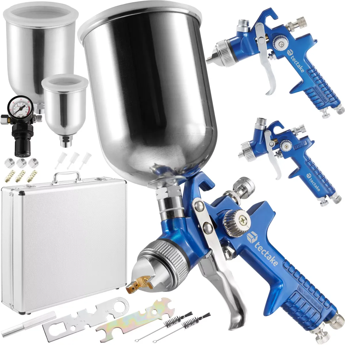 LACKIERPISTOLEN-SET Hvlp, inklusive Aluminiumkoffer,blau