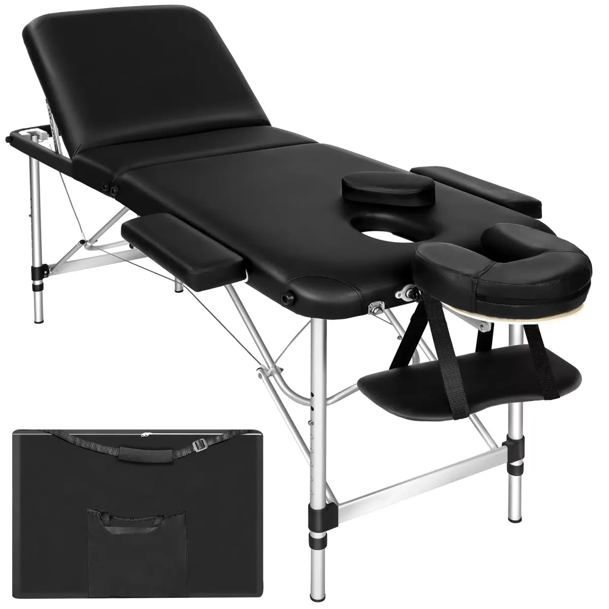 MASSAGELIEGE 3 Zonen, 210 x 95 x 90 cm,schwarz