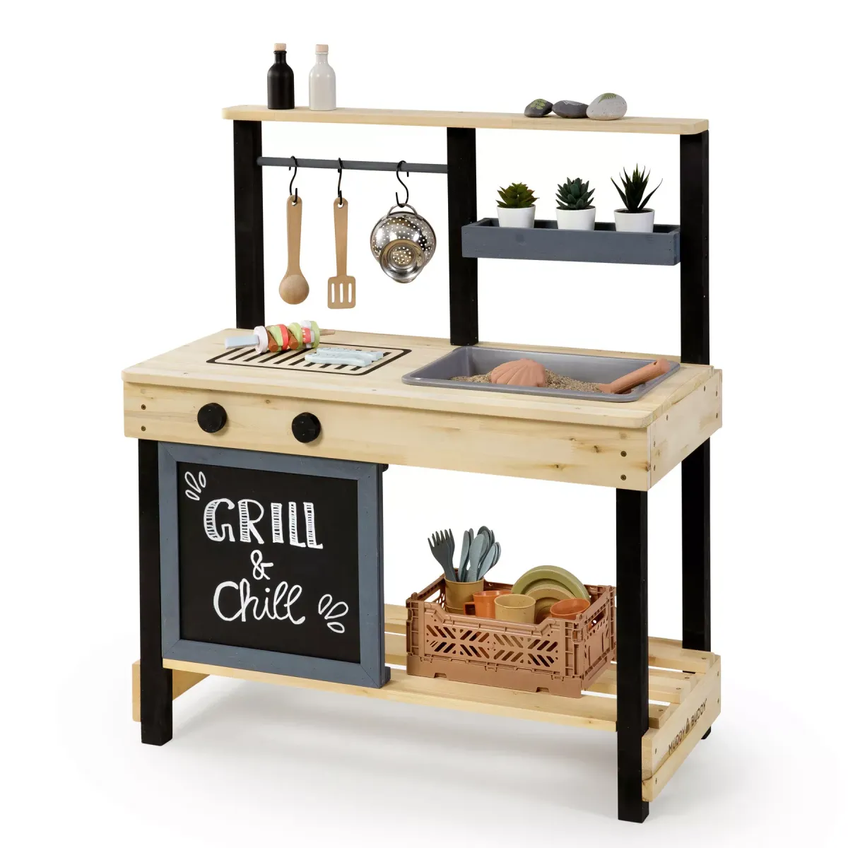 MATSCHKÜCHE GRILL & CHILL Holz, Kunststoff Naturfarben, Schwarz