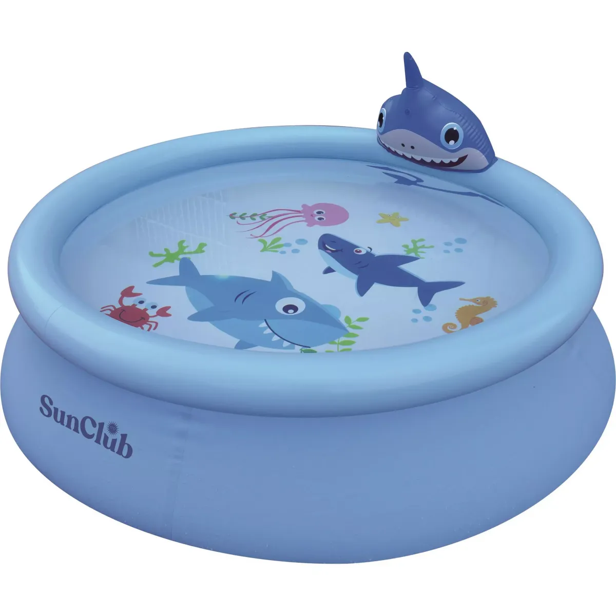 PLANSCHBECKEN Aufstellpool Pool rund 190 x 47 cm 3D wassersprühender Hai