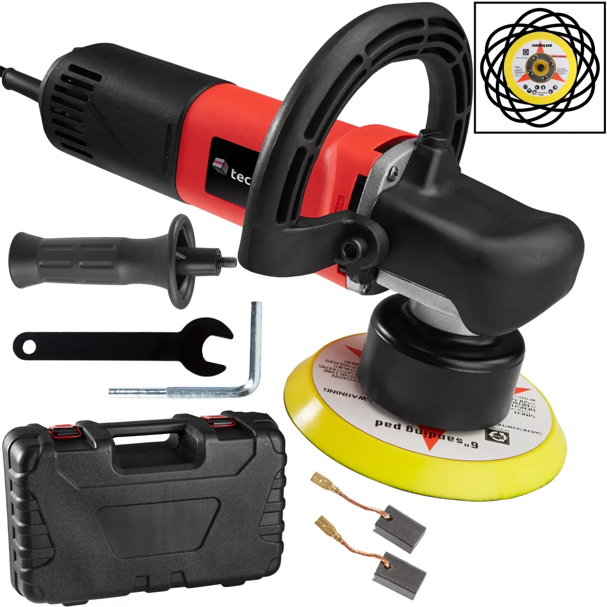 POLIERMASCHINE 5er Set Exzenter, inklusive 2 Ersatzkohlen und Transportkoffer,rot