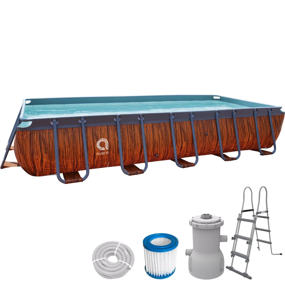 POOL Komplettset rechteckig 400 x 200 x 100 cm holzoptik mit Filterpumpe
