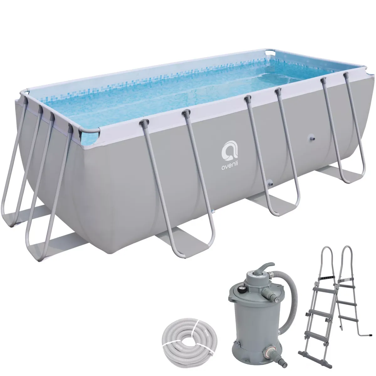POOL Komplettset rechteckig 400 x 200 x 99 cm grau mit Sandfilter und Leiter