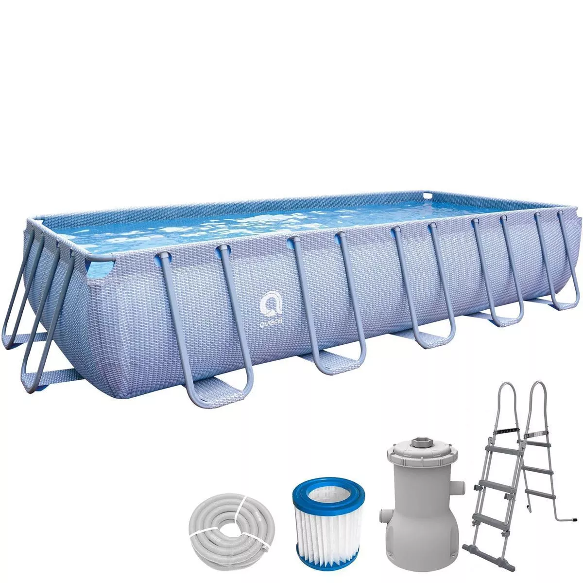 POOL Komplettset rechteckig 540 x 250 x 100 cm grau mit Filterpumpe und Leiter