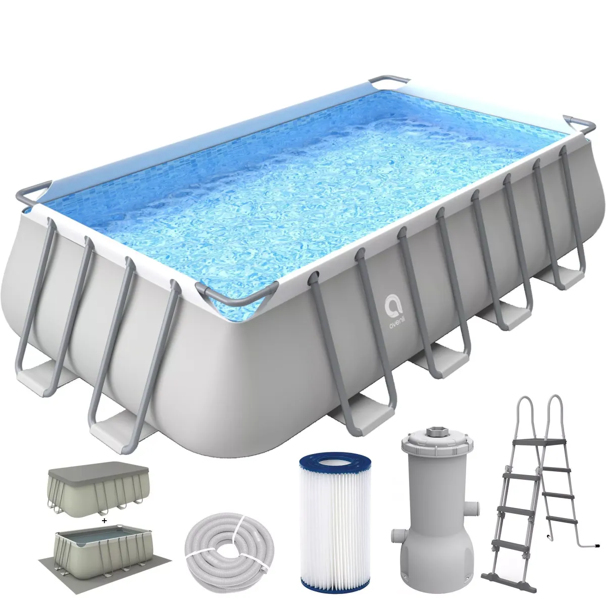 POOL Komplettset rechteckig 549 x 305 x 122 cm grau mit Filterpumpe und Leiter