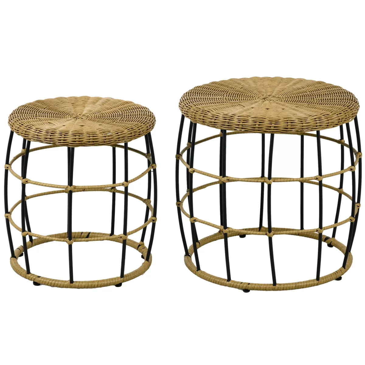 RATTAN Beistelltisch 2er-Set, für Garten, Balkon, Stahl, Khaki