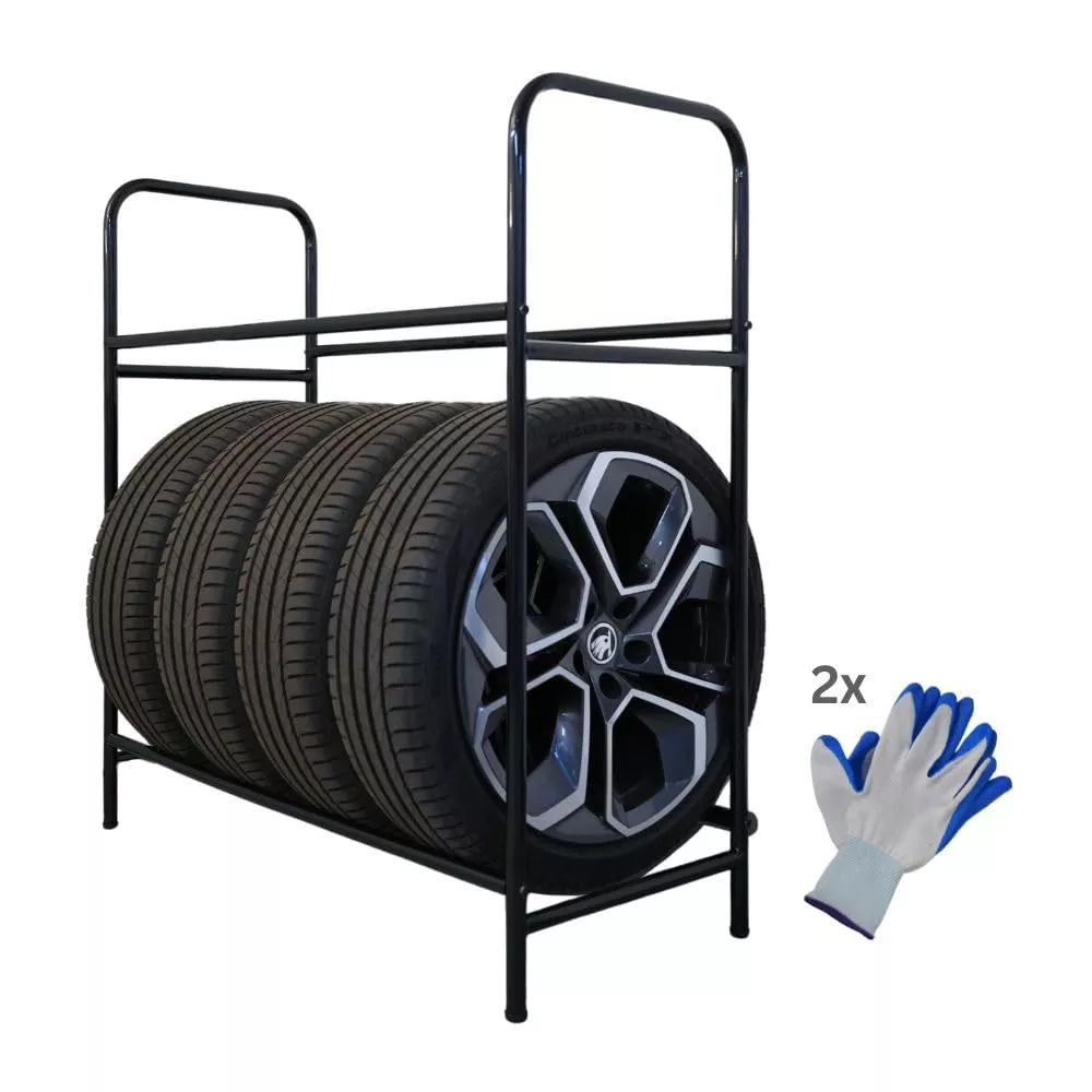 REIFENREGAL Carrero 106x106x46 cm bis zu 8 Reifen auf 2 Ebenen Schwarz