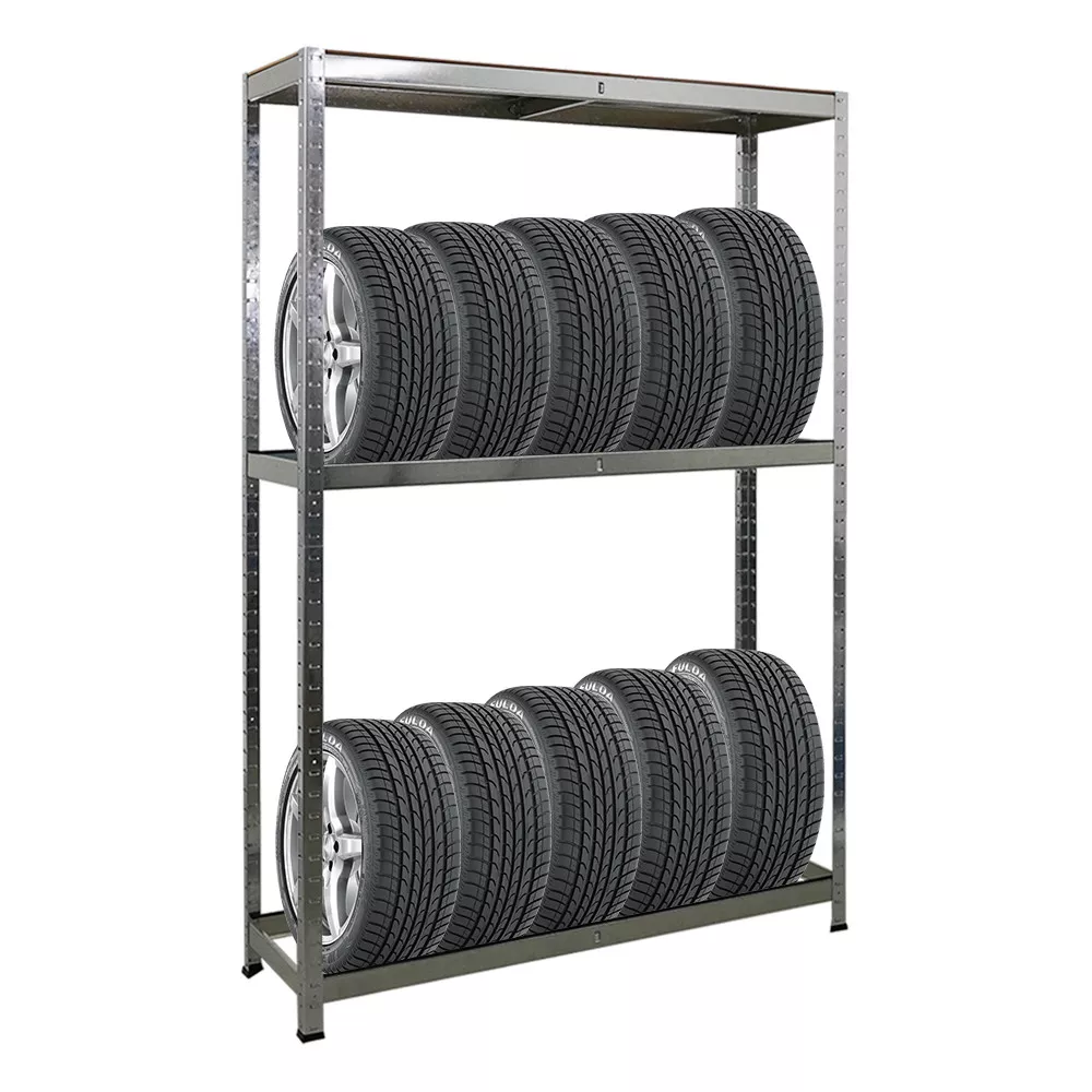 REIFENREGAL Ragnar 180x120x40 cm bis zu 8 Reifen auf 2 Ebenen + Ablage 265 kg Fachlast Verzinkt