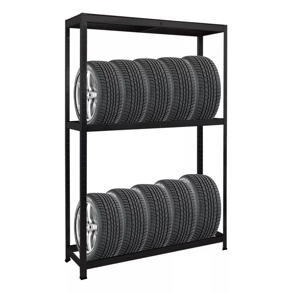 REIFENREGAL Ragnar 180x120x40 cm bis zu 8 Reifen auf 2 Ebenen + Ablage 265 kg Fachlast Schwarz